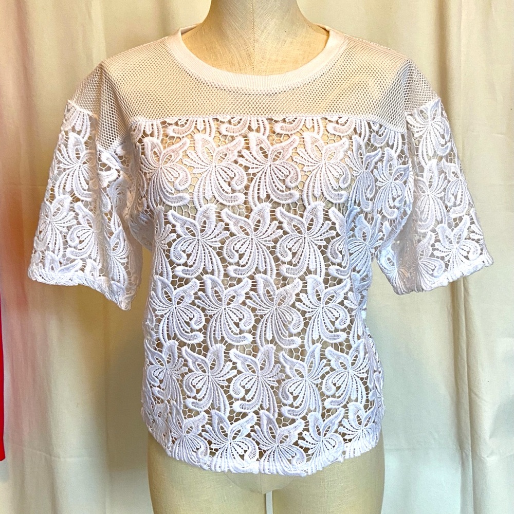 LOFT white lace Sz Small see through shirt